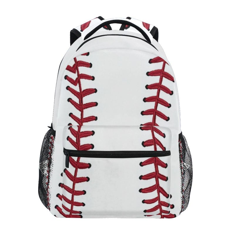 Kcldeci Red Stitching Baseball Kids Backpack, White Ball Kids Backpacks Bookbags Elementary Toddler School Bags Travel Bags for Boys Girls - Image 1